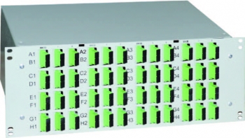 ПОР-РМ-4U, с установленными 72 адаптерами LC/UPC duplex и 8 сплайс-кассетами